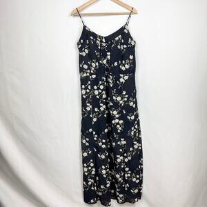 ASOS Liquorish Floral Slip Dress Sz 6 US Black Yellow‎ Rose Slit Hem Long Maxi